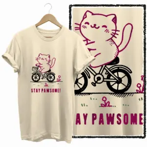 Happy Cat on Bicycle Graphic T-Shirt