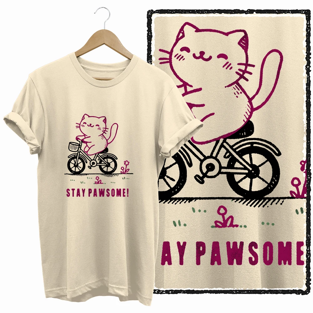 Happy Cat on Bicycle Graphic T-Shirt
