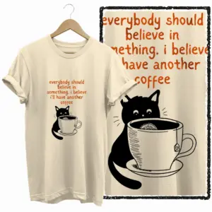 Coffee Believer Cat Graphic T-Shirt