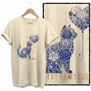 Floral Cat Heart Balloon Graphic T-Shirt