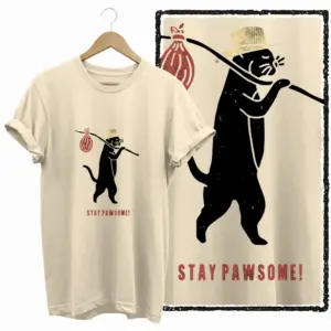Stay Pawsome Walking Cat Graphic T-Shirt