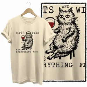 Cat And Wine Graphic T-Shirt