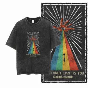Eye-in-Hand Rainbow Beam Graphic T-Shirt