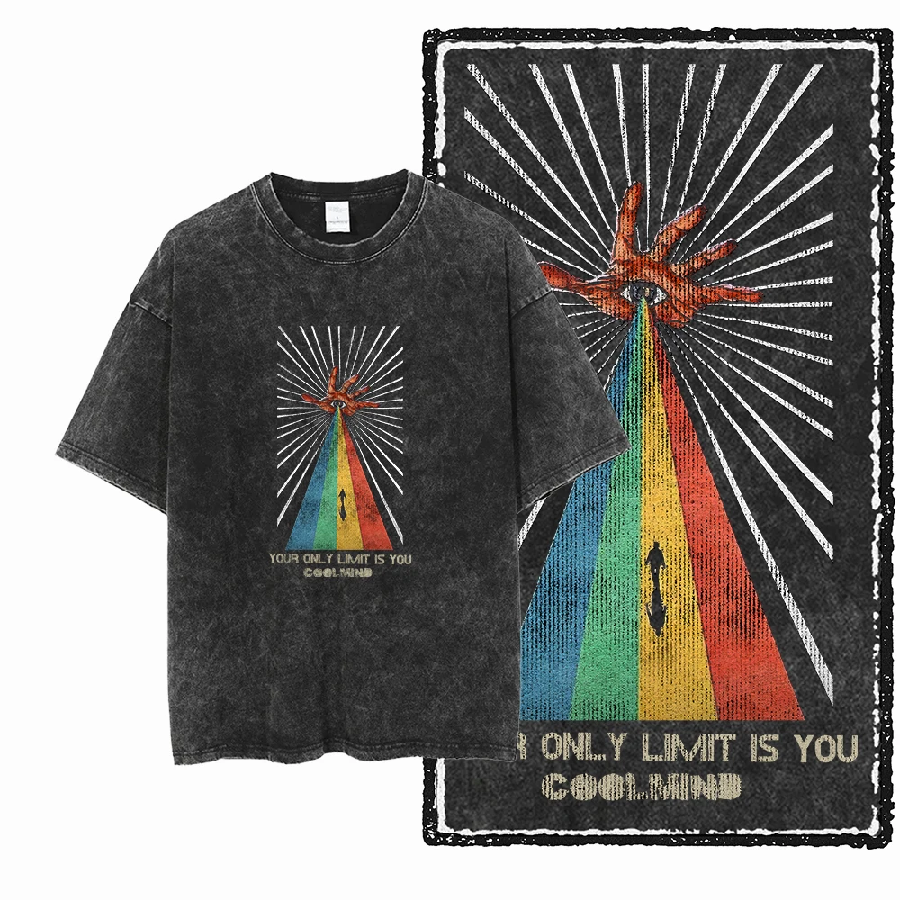 Eye-in-Hand Rainbow Beam Graphic T-Shirt