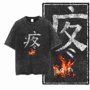 Japanese Character Flame Graphic T-Shirt