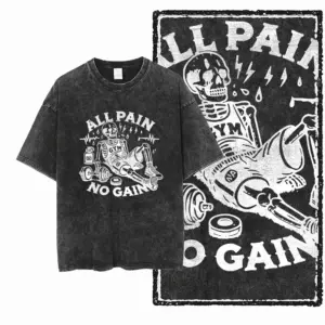 All Pain No Gain Skeleton Gym Graphic T-Shirt