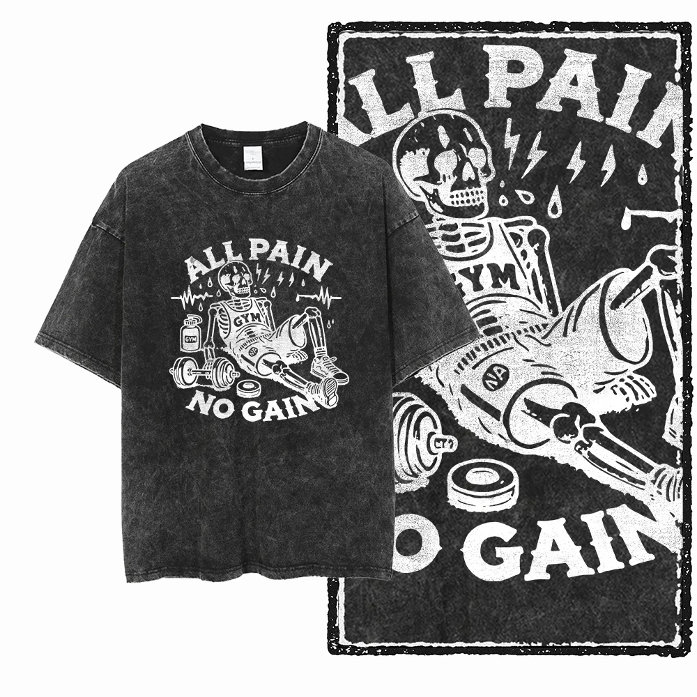 All Pain No Gain Skeleton Gym Graphic T-Shirt